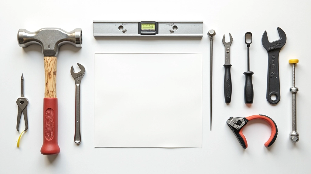 Primo piano di attrezzi essenziali disposti su superficie: martello, cacciaviti colorati, chiave inglese, pinze