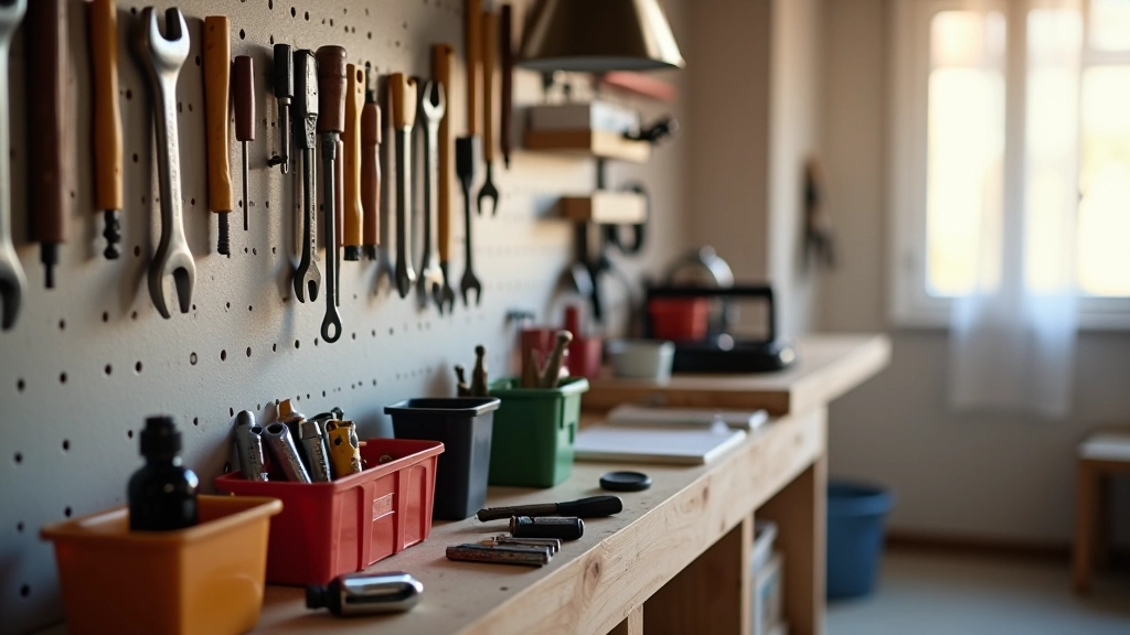 Laboratorio di riparazione domestica con attrezzi professionali organizzati